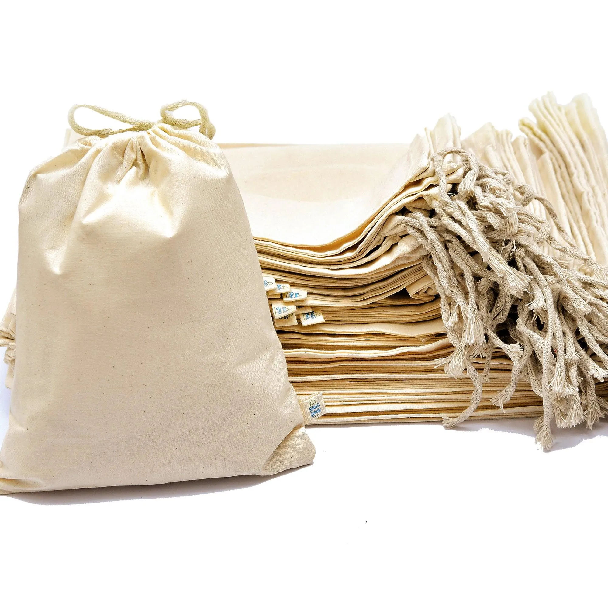 18X20 inches Single 100% Cotton Muslin Drawstring Bags