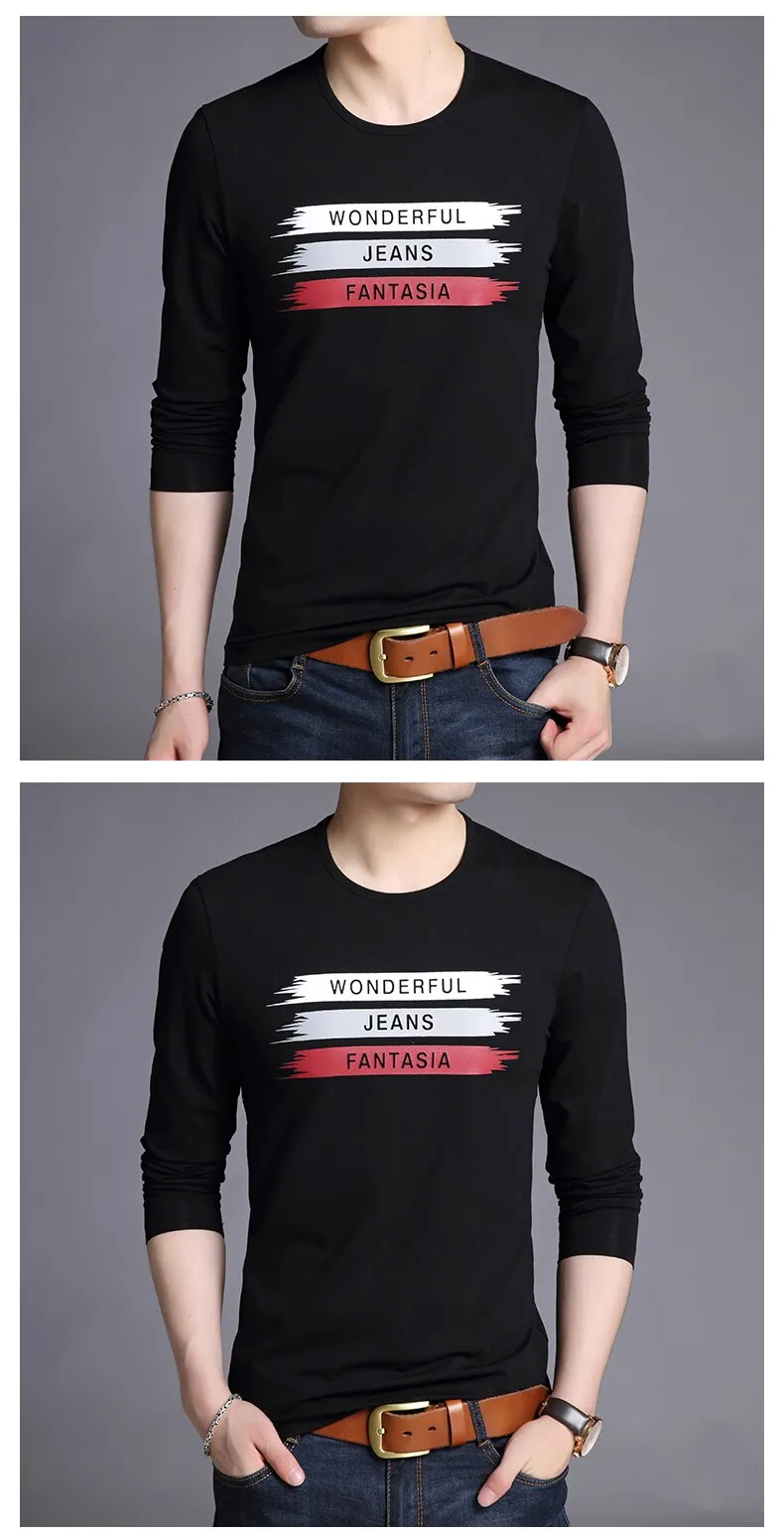 2019 Mercerized Cotton New Fashion Brand T Shirts Print Street Wear Tops Top Grade Korean Long Sleeve  T-Shirt For Men Clothes