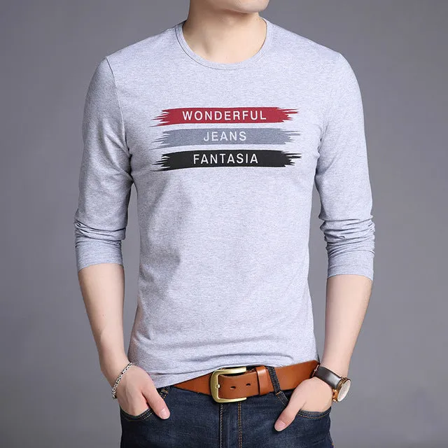 2019 Mercerized Cotton New Fashion Brand T Shirts Print Street Wear Tops Top Grade Korean Long Sleeve  T-Shirt For Men Clothes
