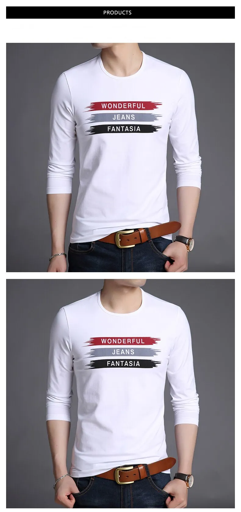 2019 Mercerized Cotton New Fashion Brand T Shirts Print Street Wear Tops Top Grade Korean Long Sleeve  T-Shirt For Men Clothes