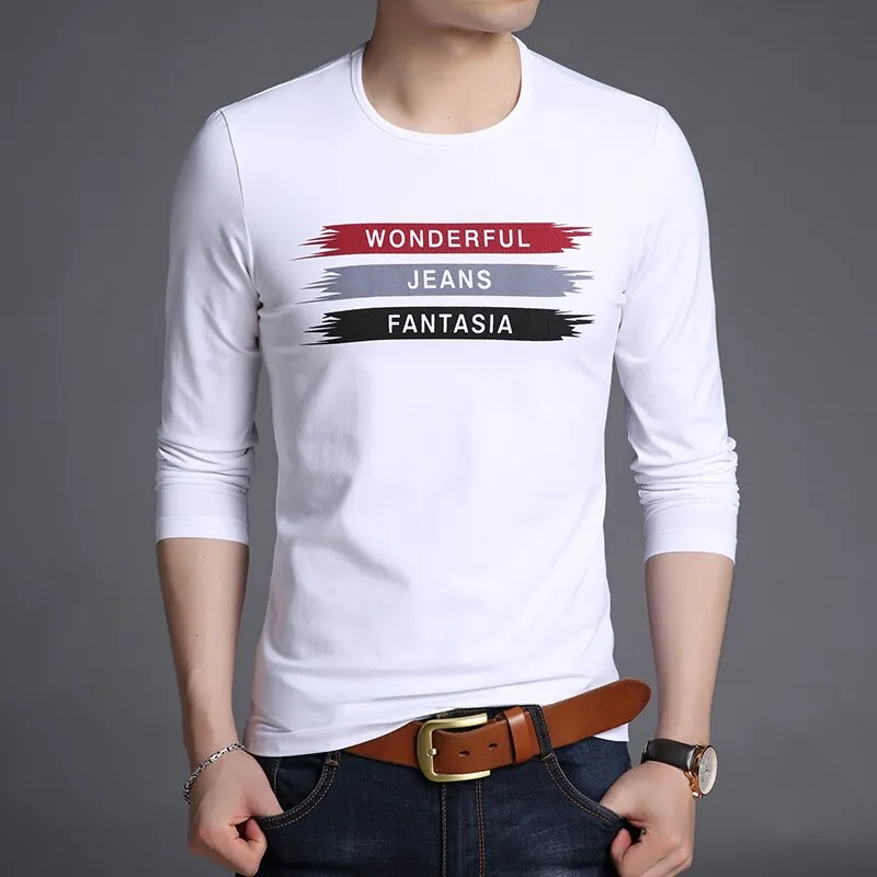 2019 Mercerized Cotton New Fashion Brand T Shirts Print Street Wear Tops Top Grade Korean Long Sleeve  T-Shirt For Men Clothes
