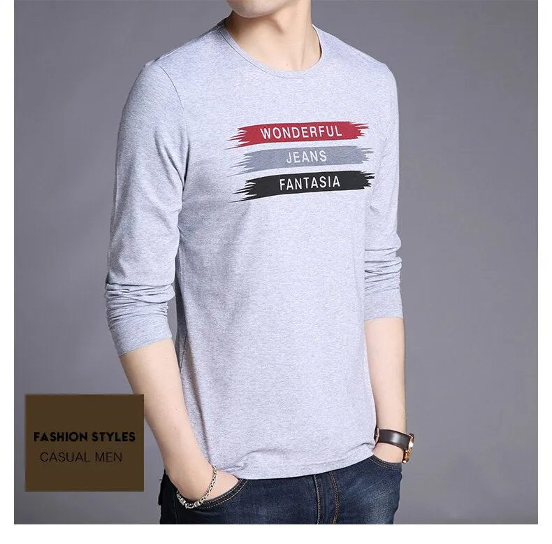 2019 Mercerized Cotton New Fashion Brand T Shirts Print Street Wear Tops Top Grade Korean Long Sleeve  T-Shirt For Men Clothes
