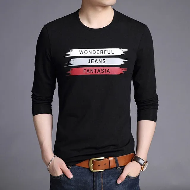 2019 Mercerized Cotton New Fashion Brand T Shirts Print Street Wear Tops Top Grade Korean Long Sleeve  T-Shirt For Men Clothes