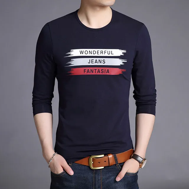 2019 Mercerized Cotton New Fashion Brand T Shirts Print Street Wear Tops Top Grade Korean Long Sleeve  T-Shirt For Men Clothes
