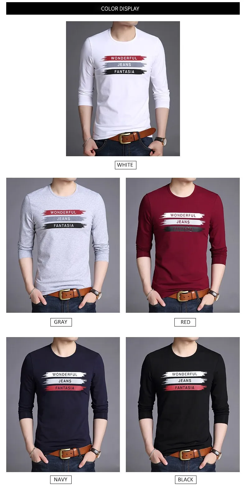 2019 Mercerized Cotton New Fashion Brand T Shirts Print Street Wear Tops Top Grade Korean Long Sleeve  T-Shirt For Men Clothes