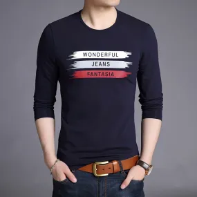 2019 Mercerized Cotton New Fashion Brand T Shirts Print Street Wear Tops Top Grade Korean Long Sleeve  T-Shirt For Men Clothes