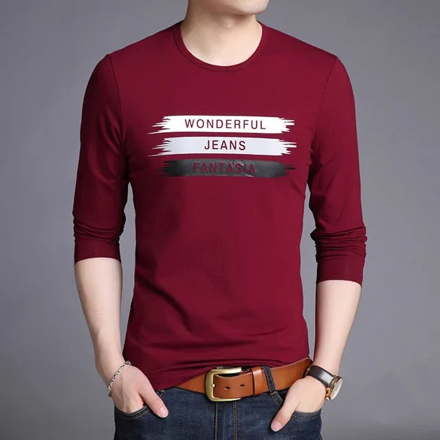 2019 Mercerized Cotton New Fashion Brand T Shirts Print Street Wear Tops Top Grade Korean Long Sleeve  T-Shirt For Men Clothes