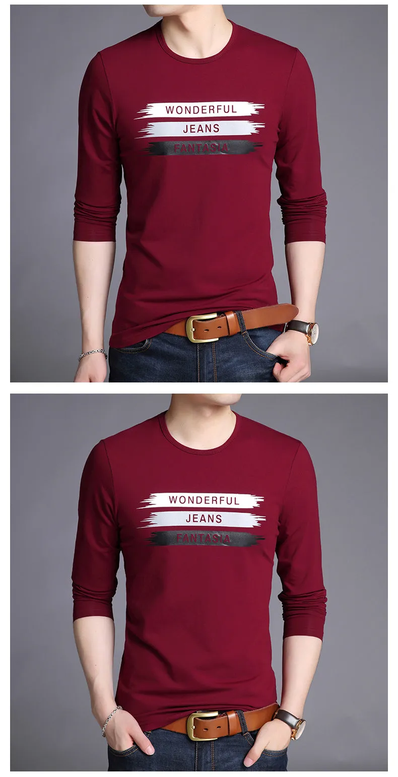 2019 Mercerized Cotton New Fashion Brand T Shirts Print Street Wear Tops Top Grade Korean Long Sleeve  T-Shirt For Men Clothes
