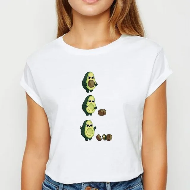 Avocado And Banana T-shirts Kawaii Spring Summer vestidos T shirt Women Prevalent Easy Matching Women's shirt O-Collar Tshirt