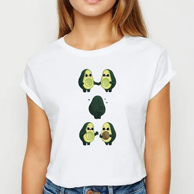Avocado And Banana T-shirts Kawaii Spring Summer vestidos T shirt Women Prevalent Easy Matching Women's shirt O-Collar Tshirt