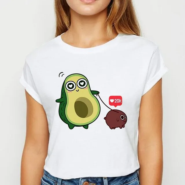 Avocado And Banana T-shirts Kawaii Spring Summer vestidos T shirt Women Prevalent Easy Matching Women's shirt O-Collar Tshirt
