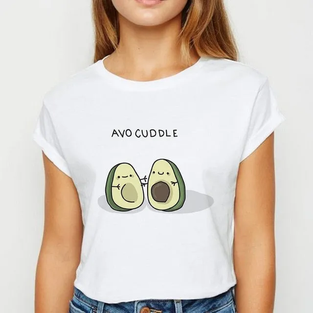 Avocado And Banana T-shirts Kawaii Spring Summer vestidos T shirt Women Prevalent Easy Matching Women's shirt O-Collar Tshirt