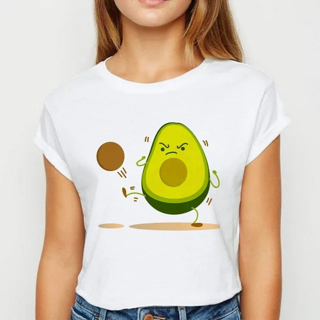 Avocado And Banana T-shirts Kawaii Spring Summer vestidos T shirt Women Prevalent Easy Matching Women's shirt O-Collar Tshirt