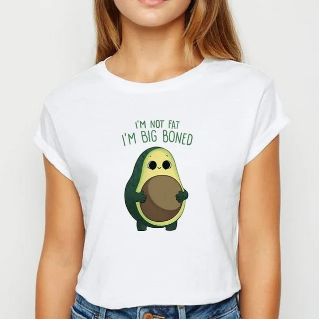 Avocado And Banana T-shirts Kawaii Spring Summer vestidos T shirt Women Prevalent Easy Matching Women's shirt O-Collar Tshirt