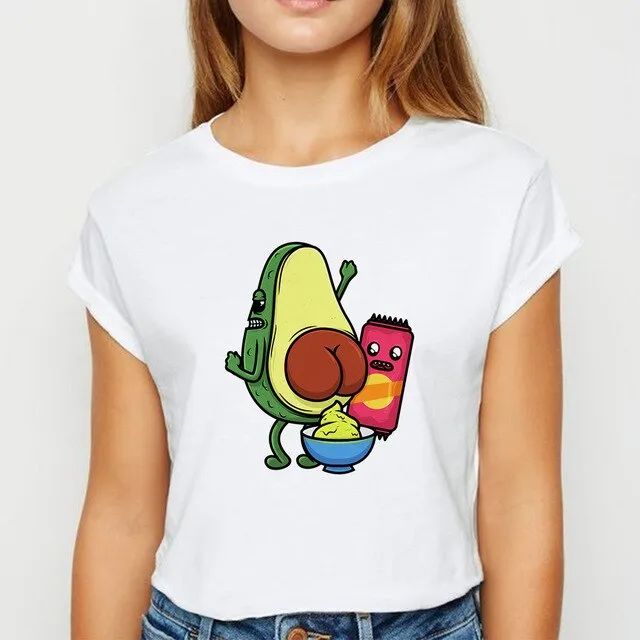 Avocado And Banana T-shirts Kawaii Spring Summer vestidos T shirt Women Prevalent Easy Matching Women's shirt O-Collar Tshirt
