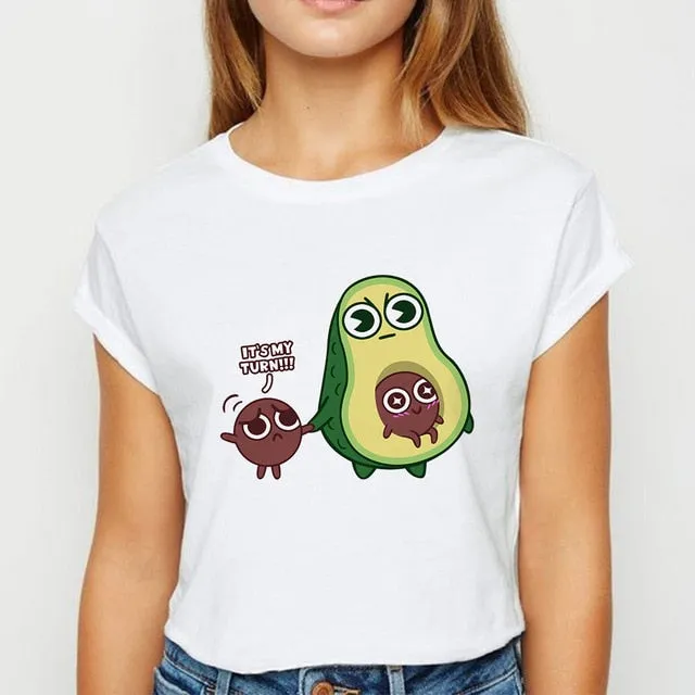 Avocado And Banana T-shirts Kawaii Spring Summer vestidos T shirt Women Prevalent Easy Matching Women's shirt O-Collar Tshirt