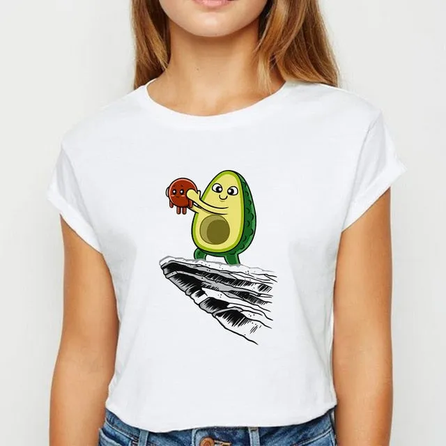 Avocado And Banana T-shirts Kawaii Spring Summer vestidos T shirt Women Prevalent Easy Matching Women's shirt O-Collar Tshirt