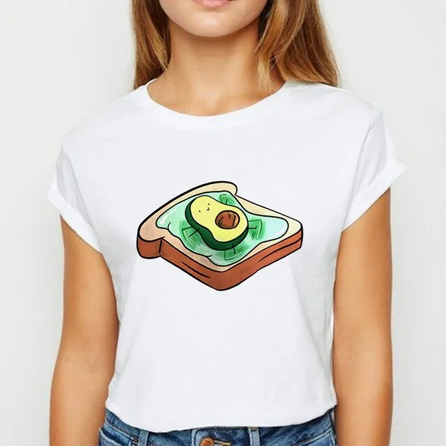 Avocado And Banana T-shirts Kawaii Spring Summer vestidos T shirt Women Prevalent Easy Matching Women's shirt O-Collar Tshirt