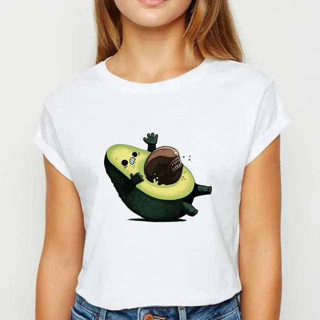 Avocado And Banana T-shirts Kawaii Spring Summer vestidos T shirt Women Prevalent Easy Matching Women's shirt O-Collar Tshirt