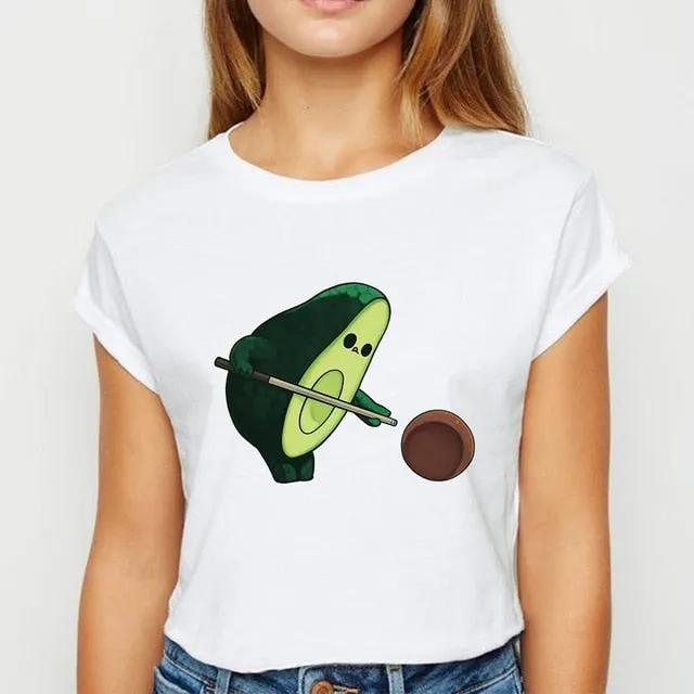 Avocado And Banana T-shirts Kawaii Spring Summer vestidos T shirt Women Prevalent Easy Matching Women's shirt O-Collar Tshirt