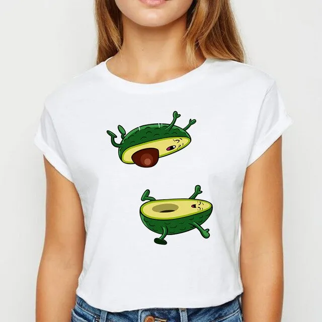 Avocado And Banana T-shirts Kawaii Spring Summer vestidos T shirt Women Prevalent Easy Matching Women's shirt O-Collar Tshirt