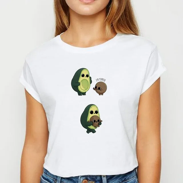 Avocado And Banana T-shirts Kawaii Spring Summer vestidos T shirt Women Prevalent Easy Matching Women's shirt O-Collar Tshirt