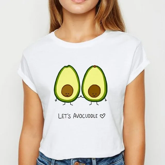 Avocado And Banana T-shirts Kawaii Spring Summer vestidos T shirt Women Prevalent Easy Matching Women's shirt O-Collar Tshirt