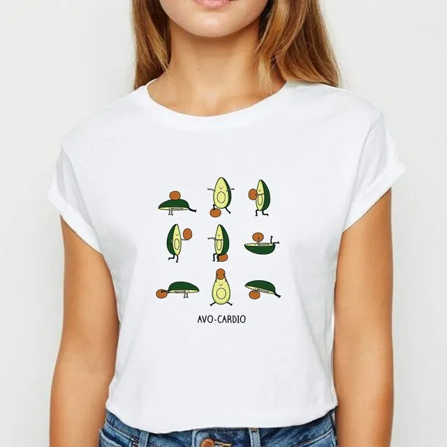 Avocado And Banana T-shirts Kawaii Spring Summer vestidos T shirt Women Prevalent Easy Matching Women's shirt O-Collar Tshirt