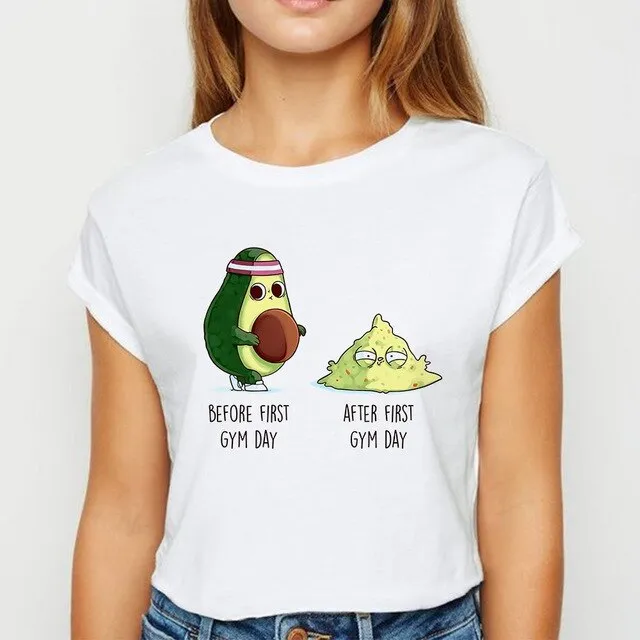 Avocado And Banana T-shirts Kawaii Spring Summer vestidos T shirt Women Prevalent Easy Matching Women's shirt O-Collar Tshirt