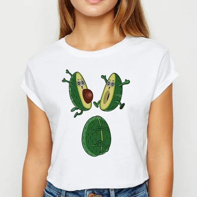 Avocado And Banana T-shirts Kawaii Spring Summer vestidos T shirt Women Prevalent Easy Matching Women's shirt O-Collar Tshirt
