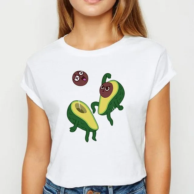 Avocado And Banana T-shirts Kawaii Spring Summer vestidos T shirt Women Prevalent Easy Matching Women's shirt O-Collar Tshirt