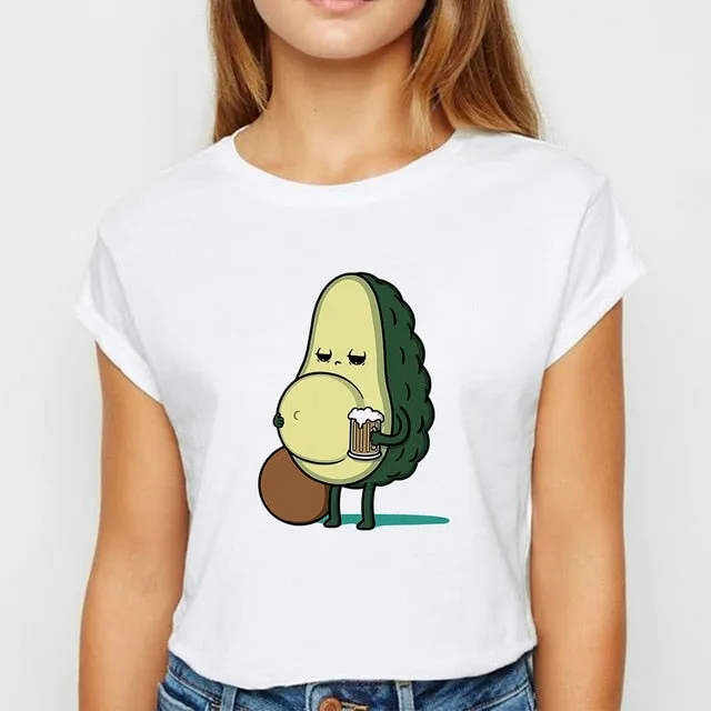 Avocado And Banana T-shirts Kawaii Spring Summer vestidos T shirt Women Prevalent Easy Matching Women's shirt O-Collar Tshirt