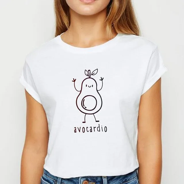Avocado And Banana T-shirts Kawaii Spring Summer vestidos T shirt Women Prevalent Easy Matching Women's shirt O-Collar Tshirt
