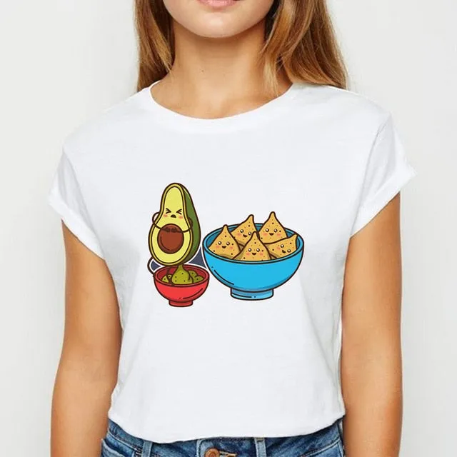 Avocado And Banana T-shirts Kawaii Spring Summer vestidos T shirt Women Prevalent Easy Matching Women's shirt O-Collar Tshirt