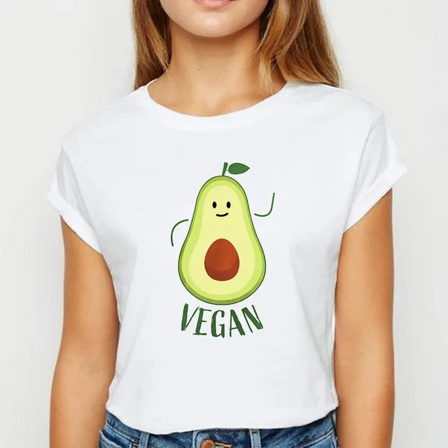 Avocado And Banana T-shirts Kawaii Spring Summer vestidos T shirt Women Prevalent Easy Matching Women's shirt O-Collar Tshirt