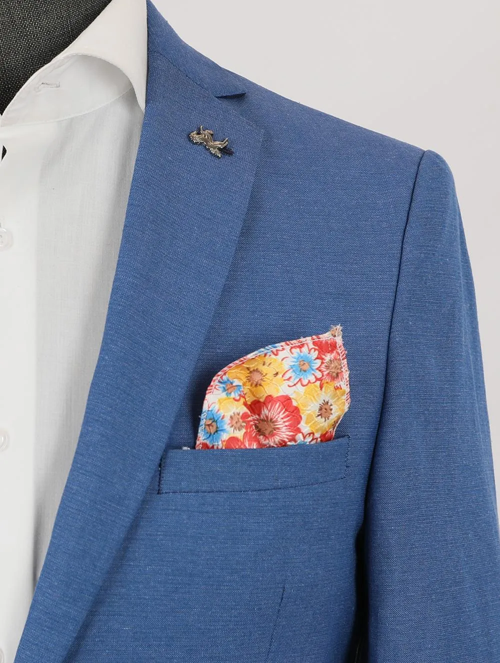 Azure Blue Pure Linen Men Summer Suit