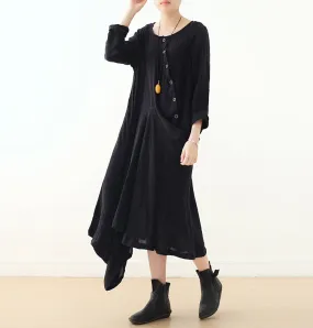 Black casual summer Women Dresses long women dresses Button DesignAMT962312
