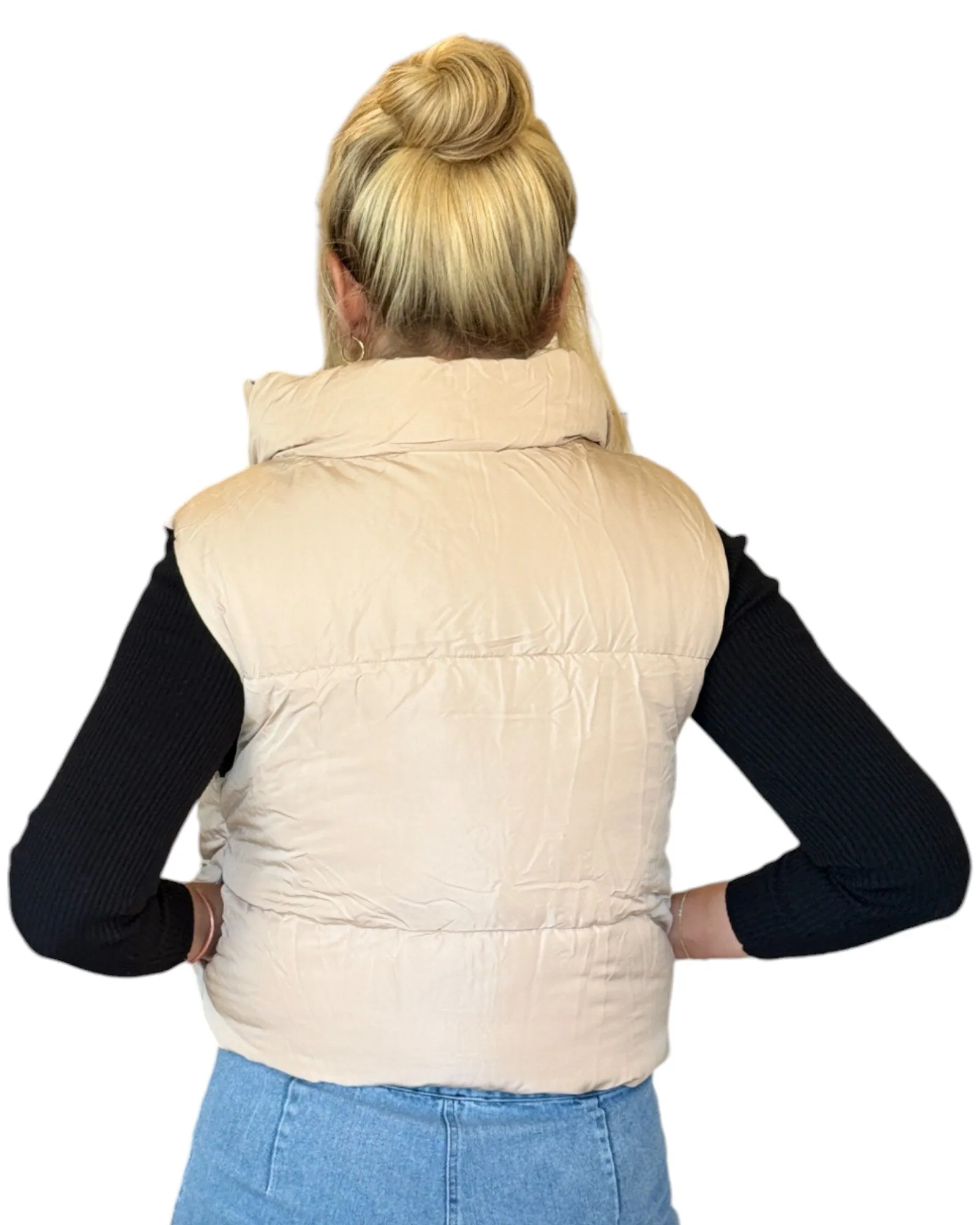 Black/Creamy Beige Reversible Cropped Puffer Vest