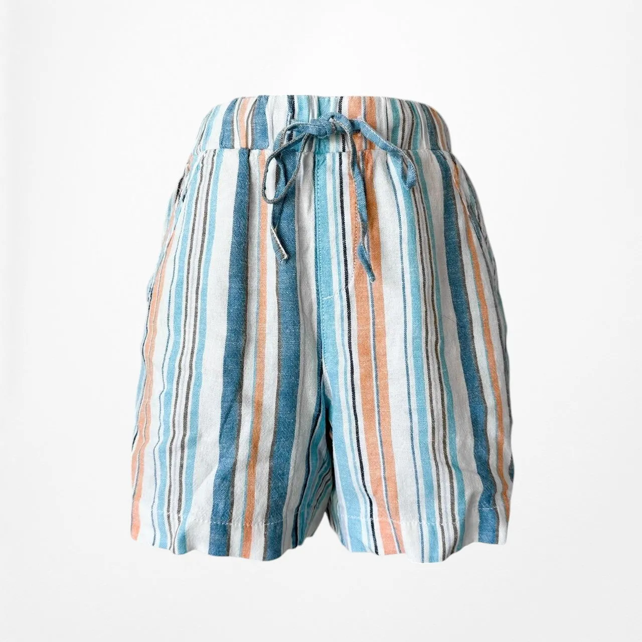 Blue High Low Rise Drawstring Relaxed Fit Summer Bermuda Style Shorts Size XS/S