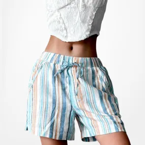Blue High Low Rise Drawstring Relaxed Fit Summer Bermuda Style Shorts Size XS/S