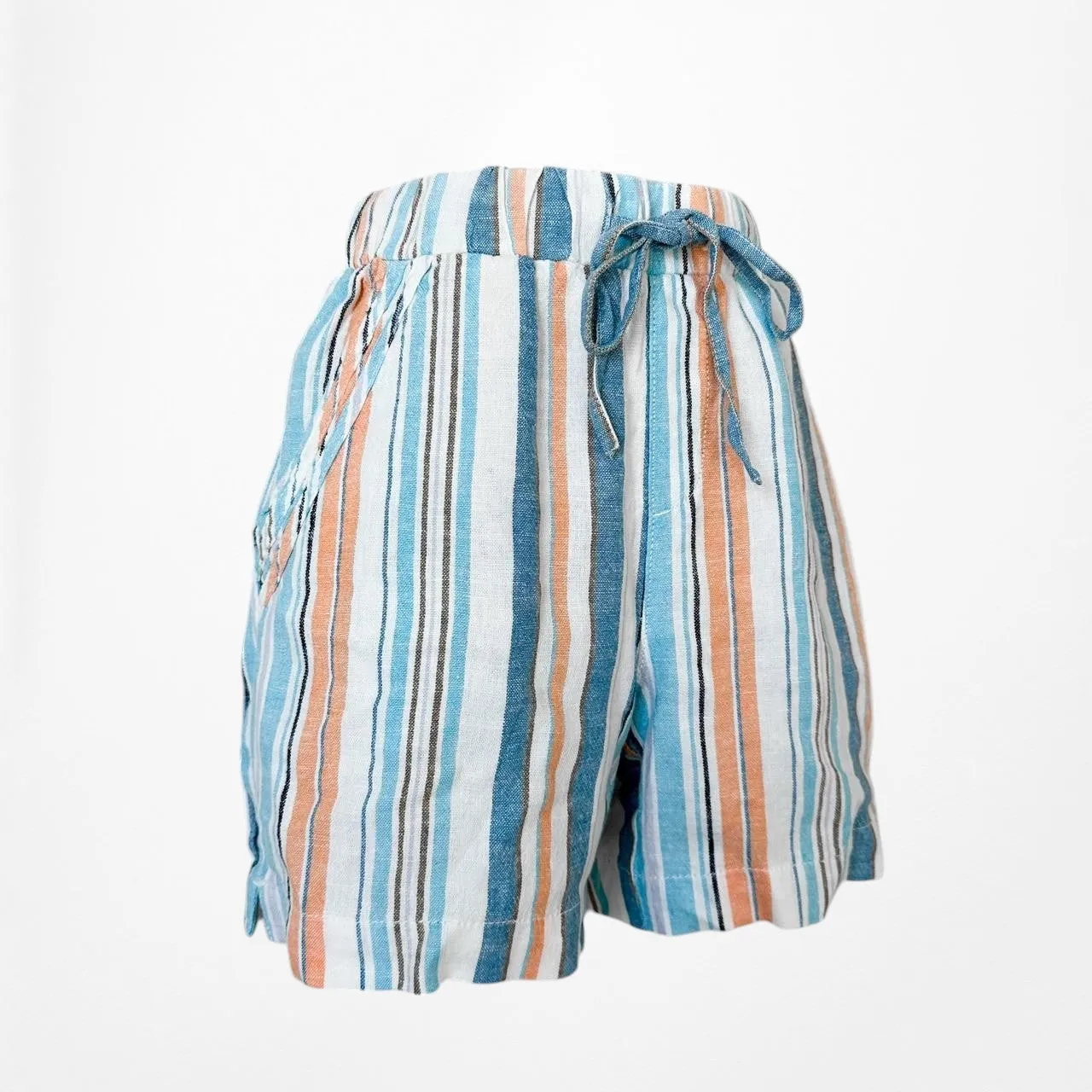 Blue High Low Rise Drawstring Relaxed Fit Summer Bermuda Style Shorts Size XS/S