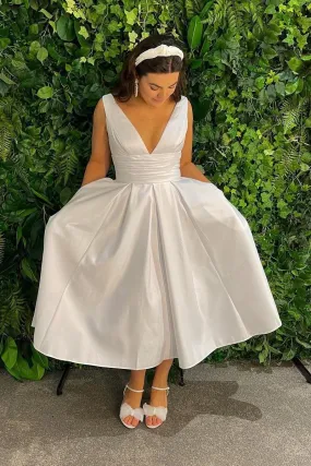 Bride Short Casual Wedding Dress with Satin Skirt