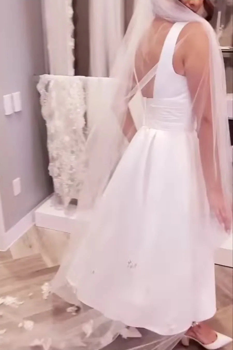 Bride Short Casual Wedding Dress with Satin Skirt