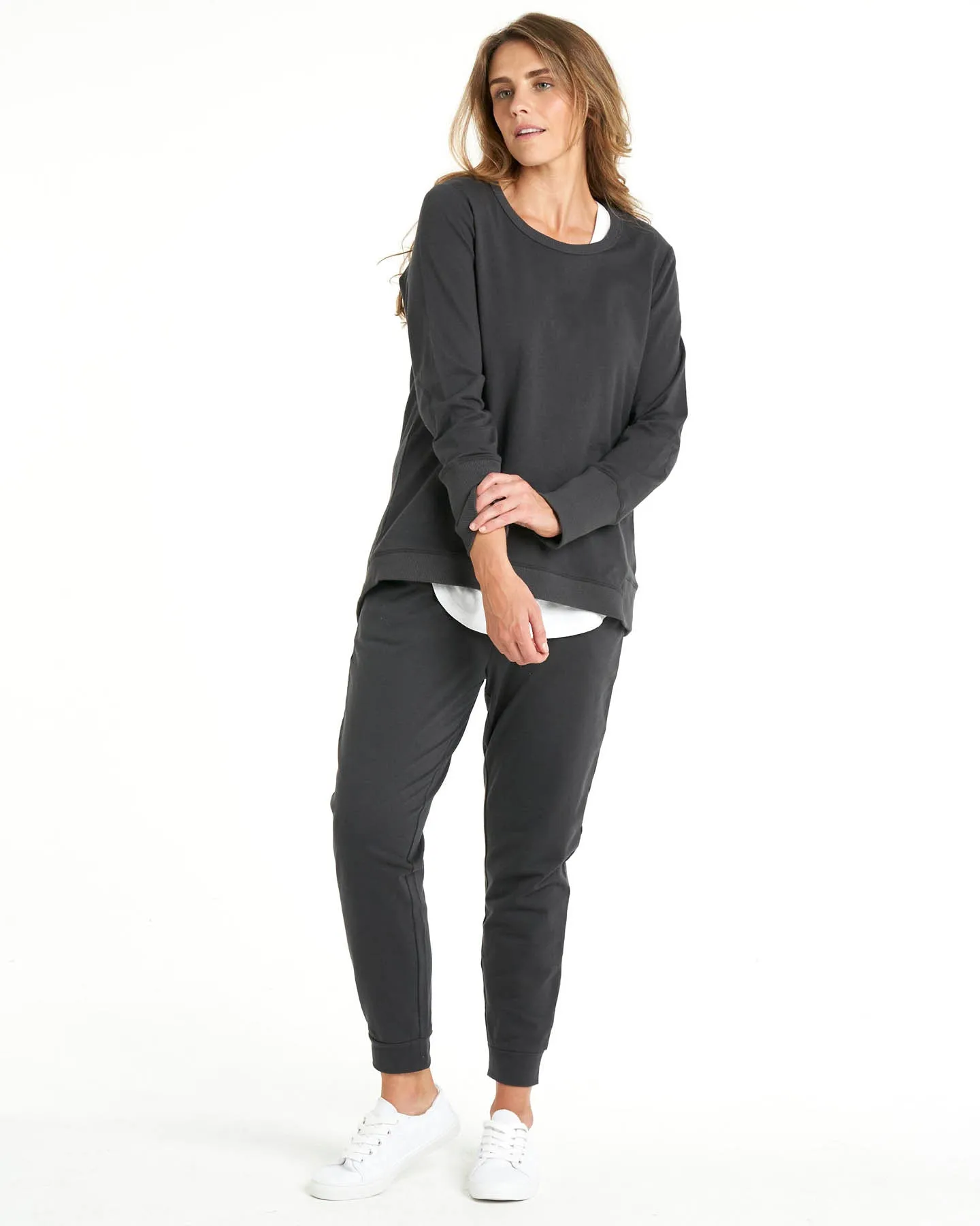 Dolly Round Neck Relaxed Basic Sweater - Gunmetal