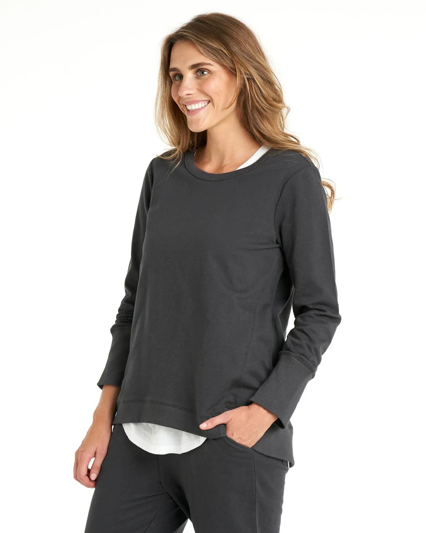Dolly Round Neck Relaxed Basic Sweater - Gunmetal