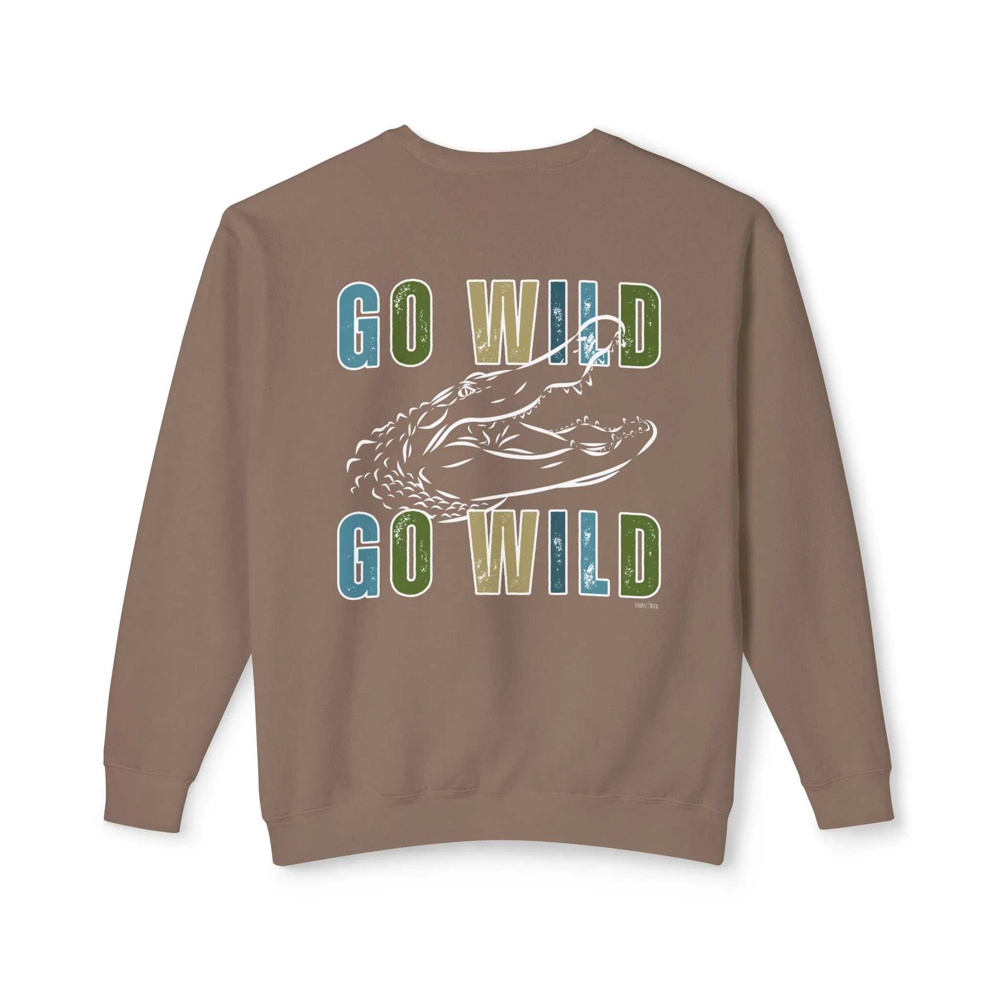 Eddy and Rita Men's Comfort Lightweight Crewneck Sweatshirt - "Go Wild" Alligator Graphic