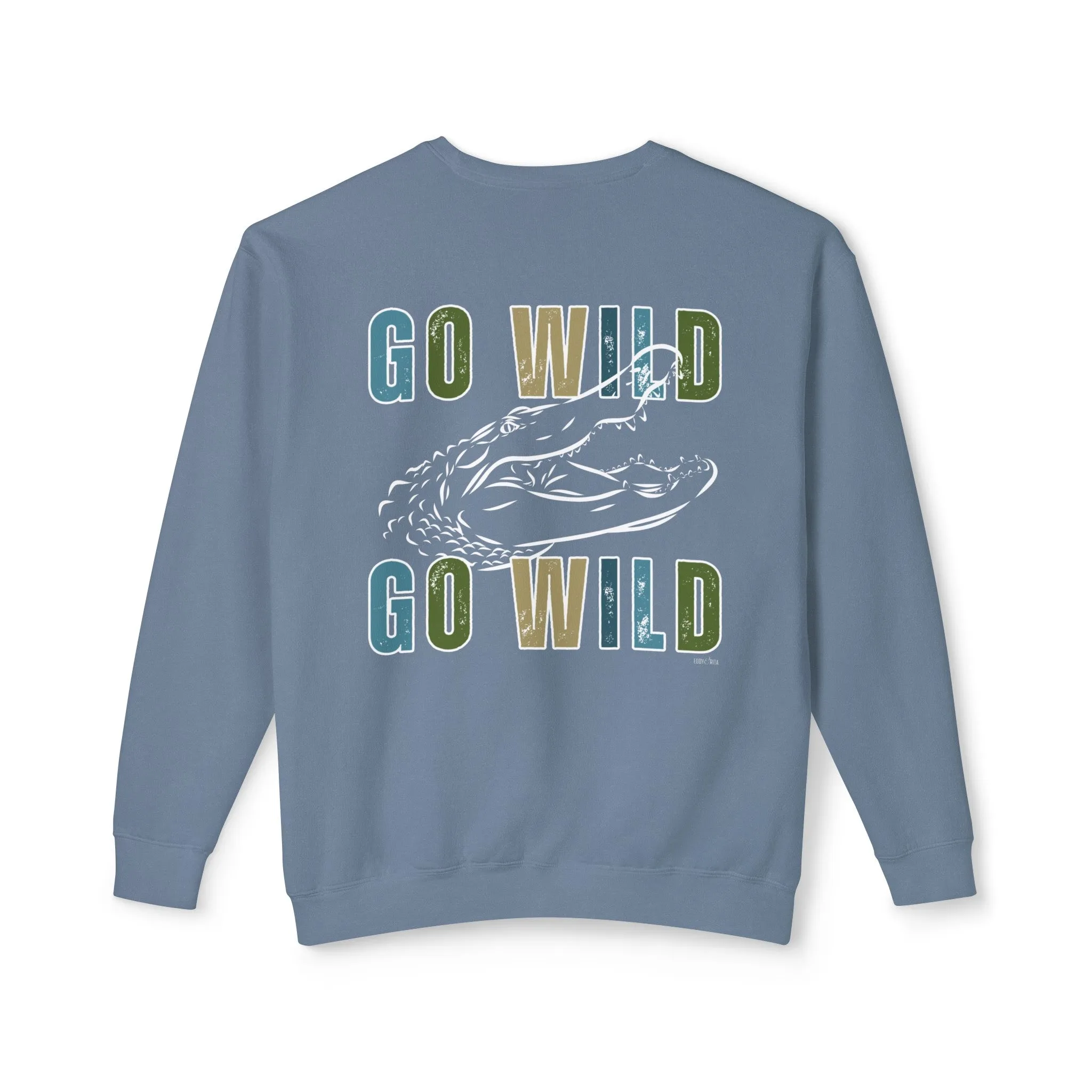 Eddy and Rita Men's Comfort Lightweight Crewneck Sweatshirt - "Go Wild" Alligator Graphic