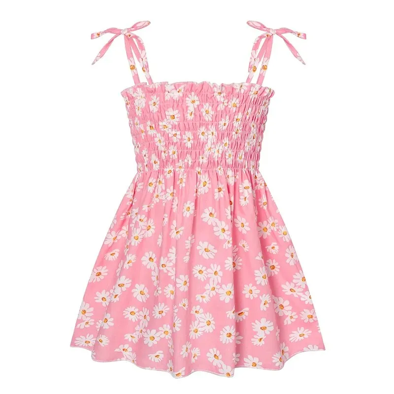 Girls Sleeveless Flower Sundress Summer Beach Strap Princess Dress Cotton Children Clothes girls Casual Dresses