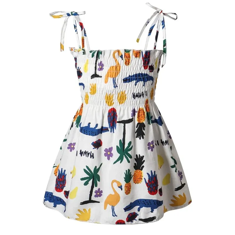 Girls Sleeveless Flower Sundress Summer Beach Strap Princess Dress Cotton Children Clothes girls Casual Dresses