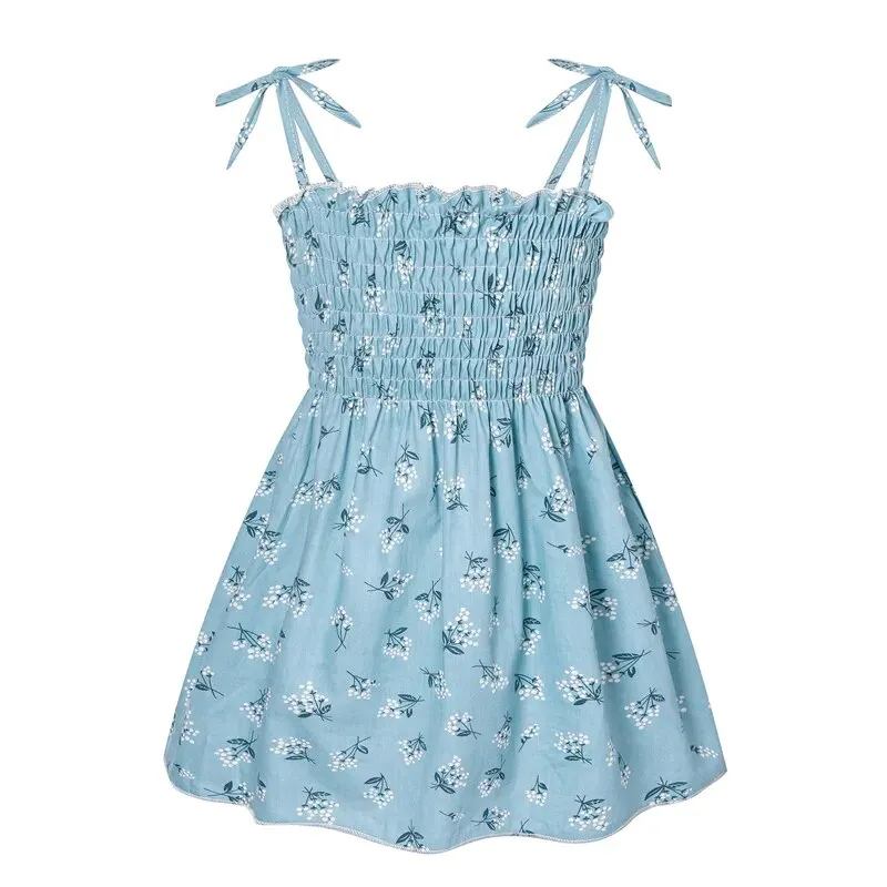 Girls Sleeveless Flower Sundress Summer Beach Strap Princess Dress Cotton Children Clothes girls Casual Dresses